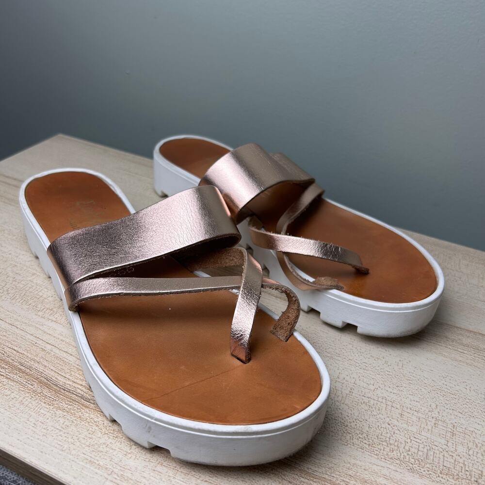 Santorini Handmade Leather Sandals Greek Rose Gold size 40 US 9 Platform Shoes - Picture 2 of 10
